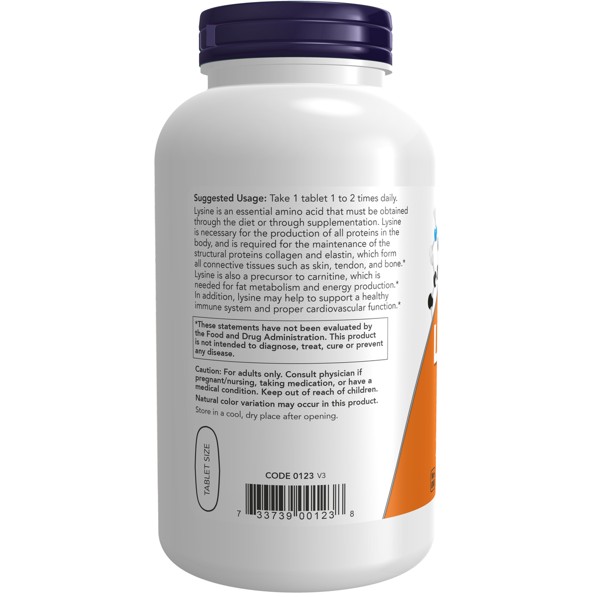 NOW Foods L-Lysine, Double Strength 1000 mg - 250 Tablets – Label details / Etykieta producenta