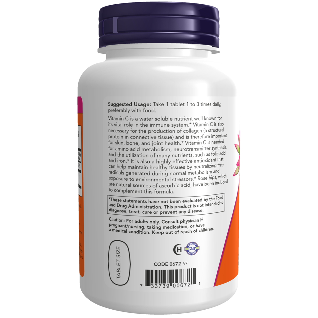 NOW Foods Vitamin C-500 - 250 Tablets – Label details / Etykieta producenta