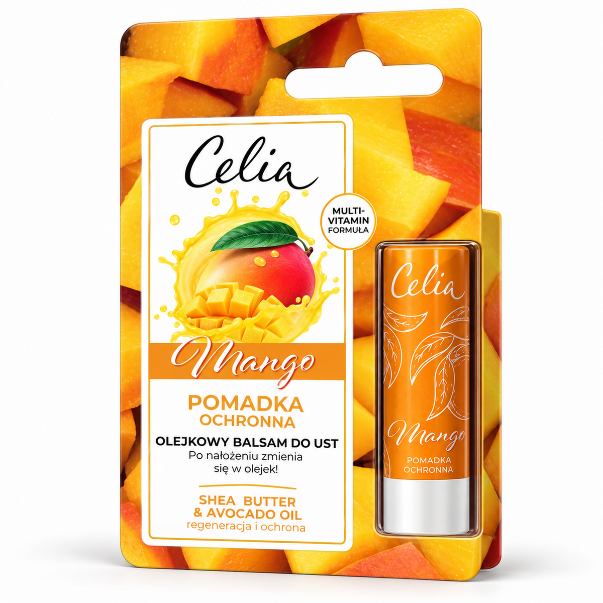 Celia Mango Regenerating & Protective Oil Lip Balm 4 g on white background