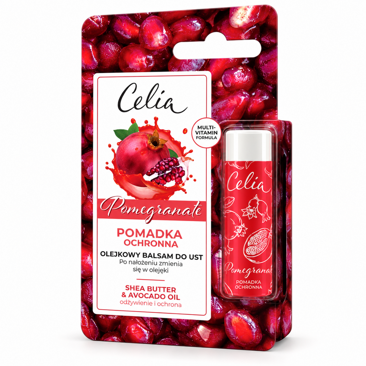 Celia Pomegranate Protective Oil Lip Balm 4 g on white background