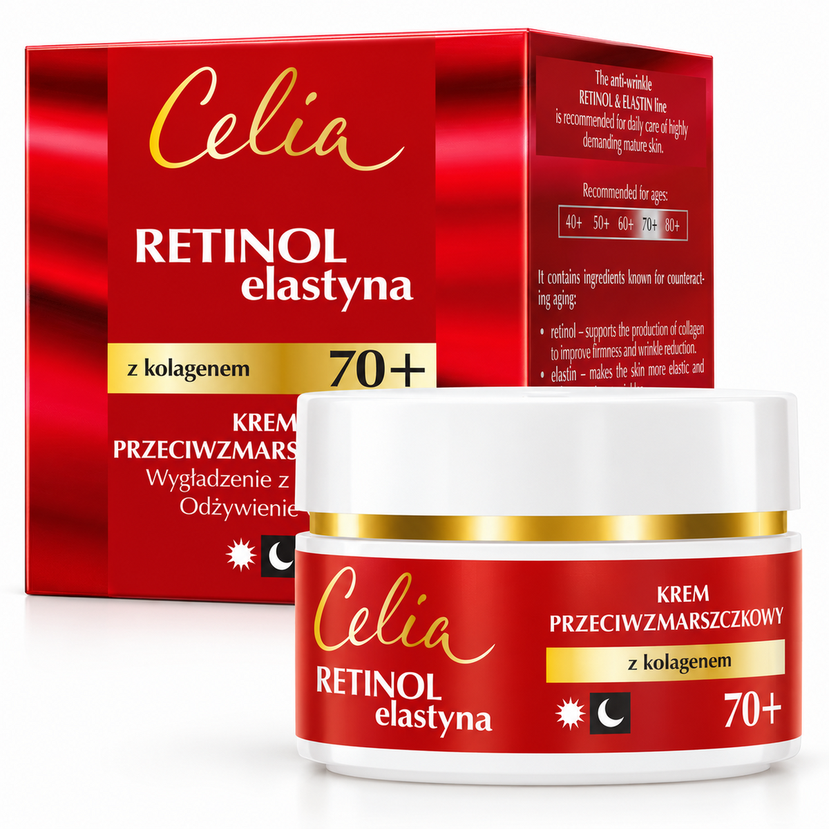 Celia Retinol Elastin 70+ Anti-Wrinkle Cream with Collagen 50 ml on white background