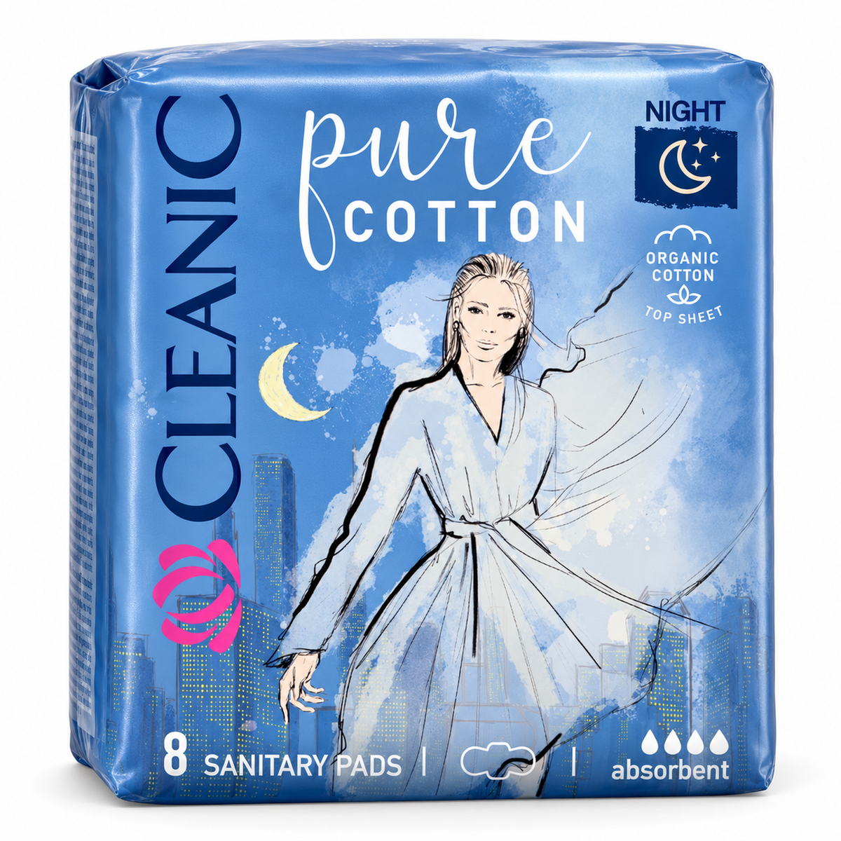 3002CL6142 hero 2000 — Cleanic Pure Cotton Night Pads, 8 Count