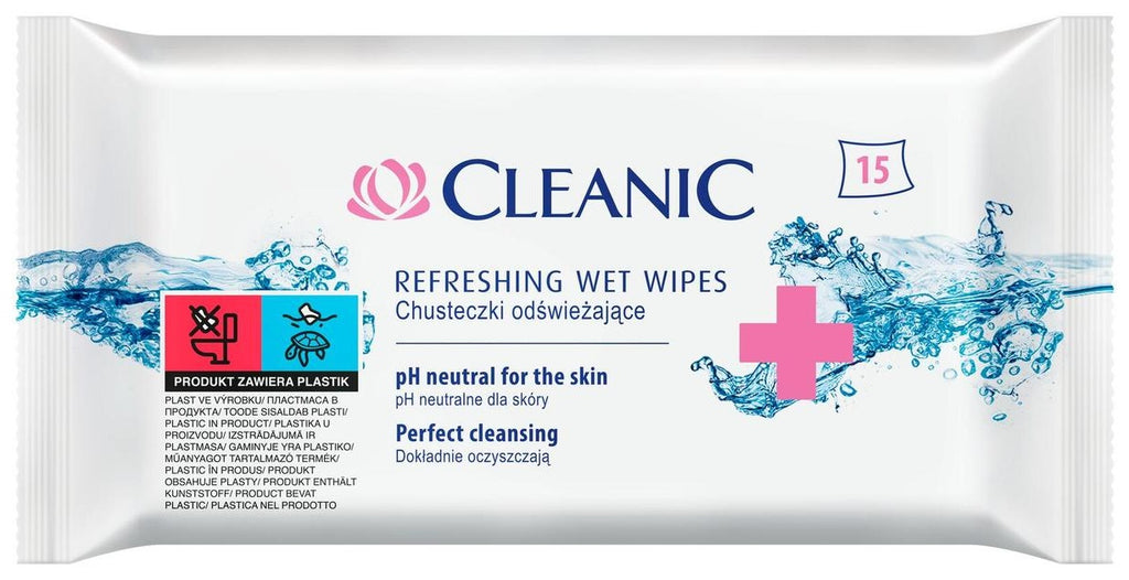 Cleanic Antibacterial Refreshing Wipes, 15 Count / Antybakteryjne chusteczki odświeżające, 15 szt.