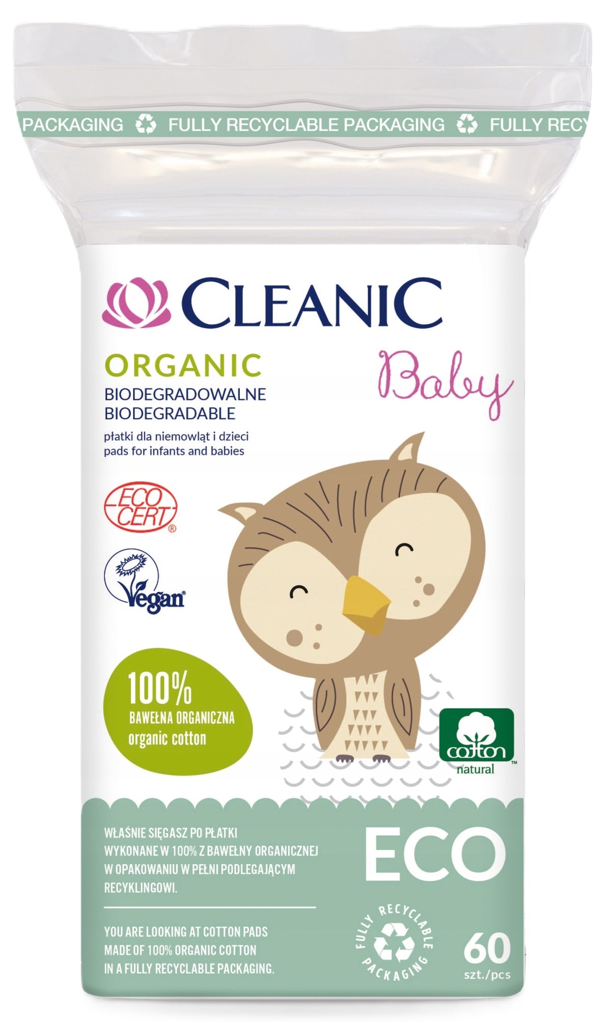 Cleanic Baby Eco Cotton Pads, 60 Count / Baby Eco płatki dla dzieci i niemowląt, 60 szt.