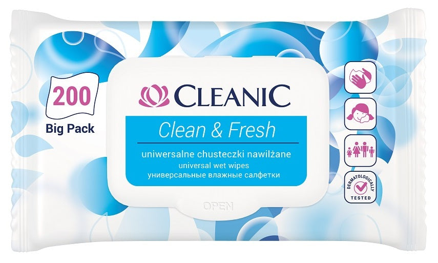 Cleanic Clean & Fresh Refreshing Wipes, 200 Count / Clean & Fresh chusteczki odświeżające, 200 szt.