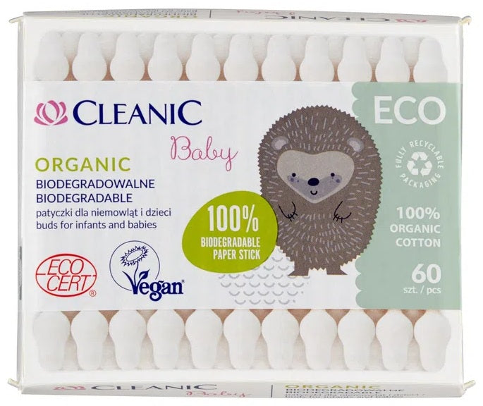 Cleanic Eco Baby Cotton Buds, 60 Count / Eco Baby patyczki dla niemowląt i małych dzieci, 60 szt.