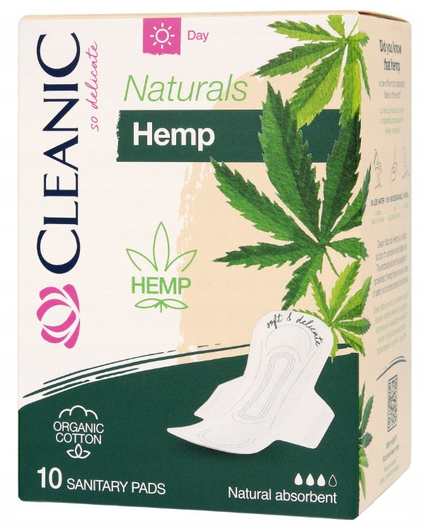 Cleanic Naturals Organic Cotton & Hemp Day Pads, 10 Count / Naturals podpaski na dzień z bawełną organiczną i konopiami, 10 szt.