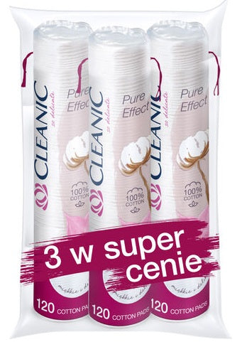 Cleanic Pure Effect Cotton Pads, 3 x 120 Count / Pure Effect płatki kosmetyczne, 3 × 120 szt.
