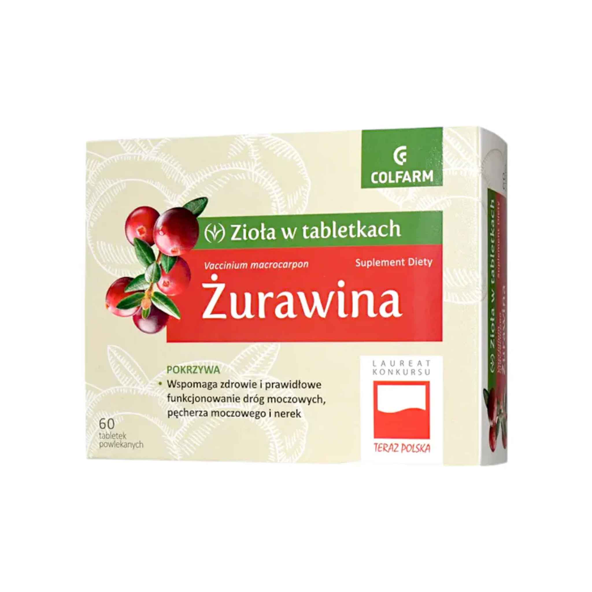 Colfarm Żurawina Cranberry and Nettle Tablets – Urinary Tract Health Support – 60 Coated Herbal Tablets