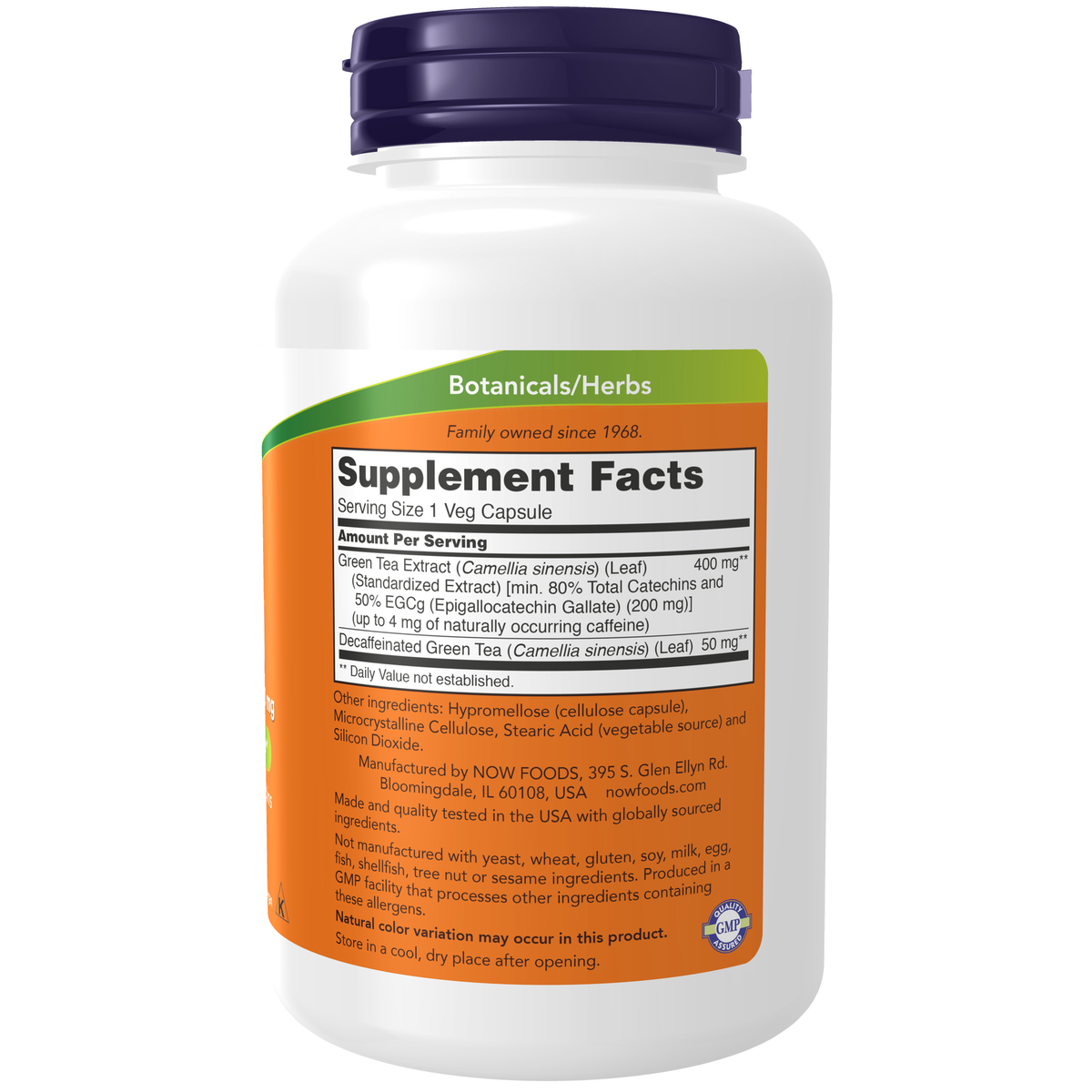 NOW Foods EGCg Green Tea Extract 400 mg - 180 Veg Capsules – Label details / Etykieta producenta