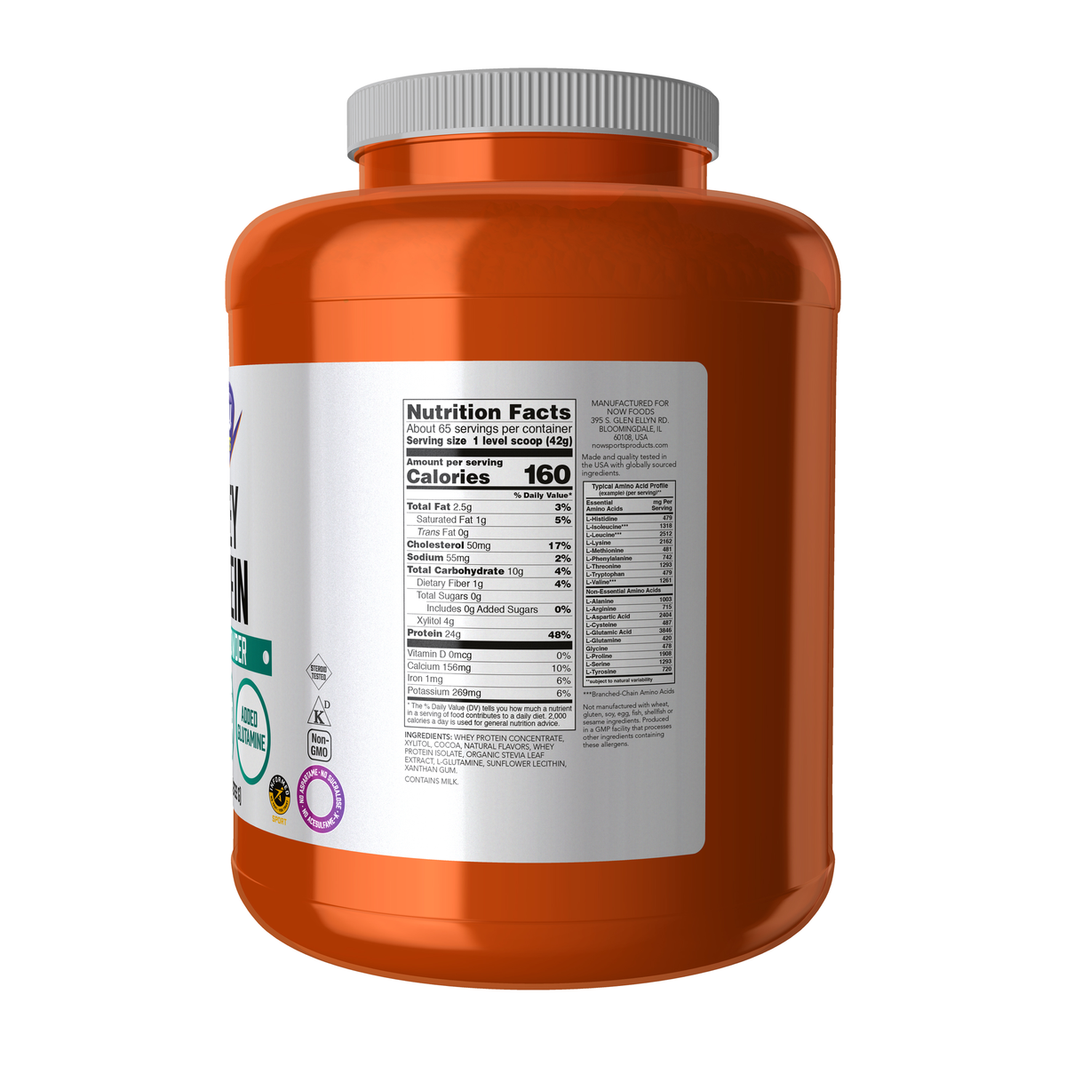 NOW Foods Whey Protein, Creamy Chocolate Powder - 6 lbs. – Right label / Etykieta producenta