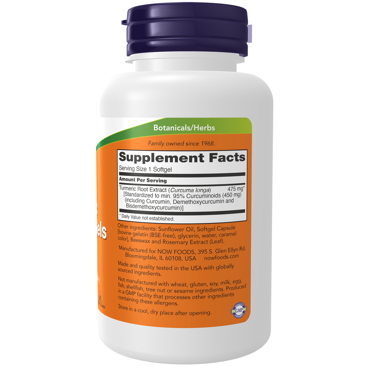 NOW Foods Turmeric Curcumin Gels - 60 Softgels – Right label / Etykieta producenta