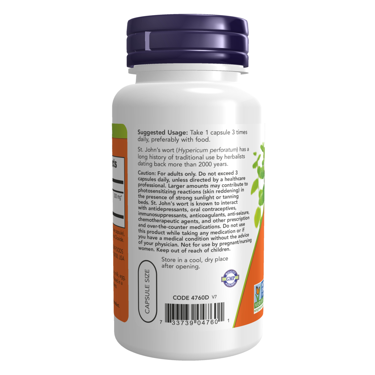 NOW Foods St. John's Wort 300 mg - 100 Veg Capsules – Label details / Etykieta producenta