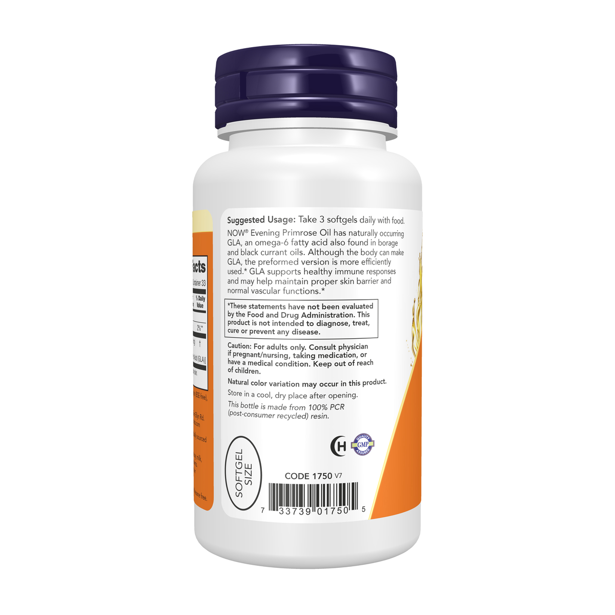 NOW Foods Evening Primrose Oil 500 mg -100 Softgels – Left label / Etykieta producenta