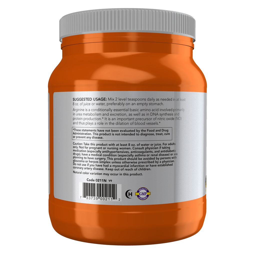 NOW Foods L-Arginine Powder - 2.2 lbs. – Left label / Etykieta producenta