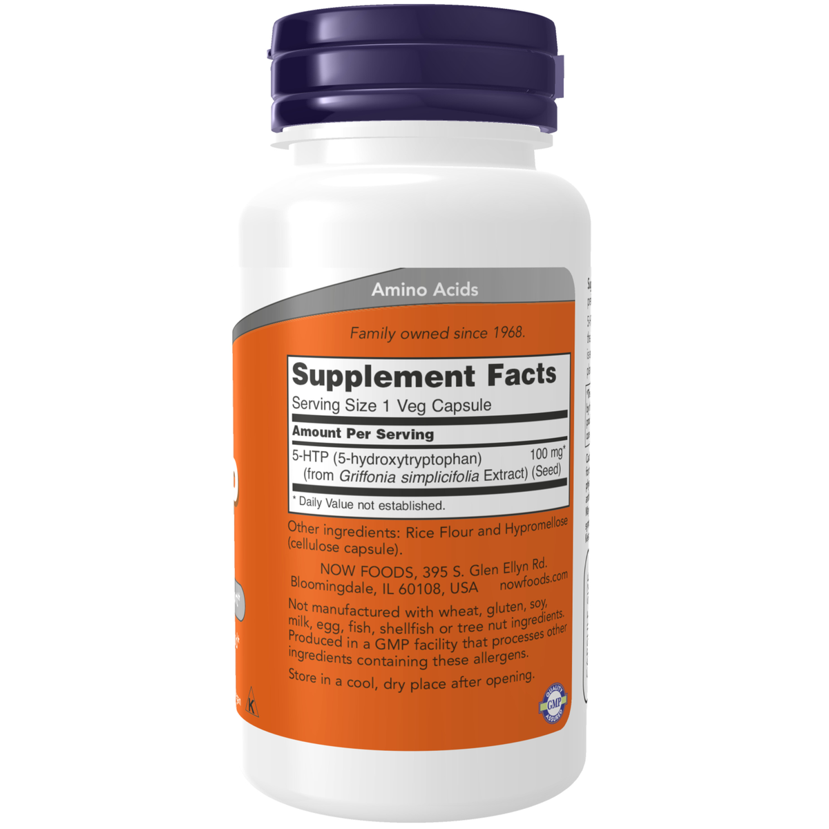 NOW Foods 5-HTP 100 mg - 60 Veg Capsules – Label details / Etykieta producenta