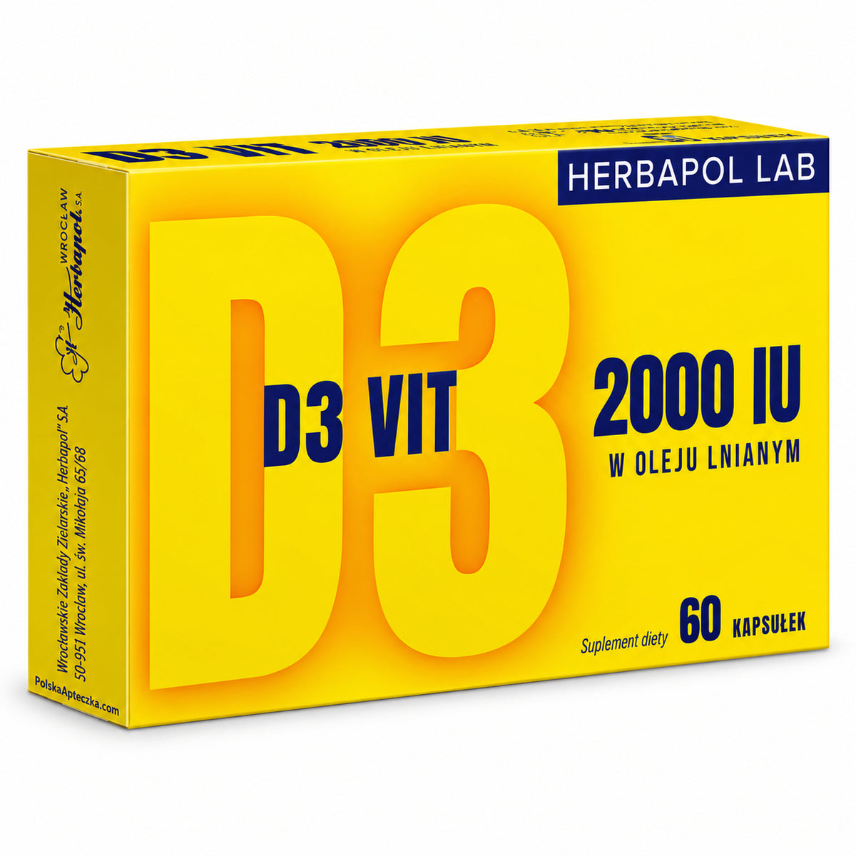 D3 Vit 2000 IU in Flaxseed Oil, 60 Softgels – Herbapol Wroclaw | D3 Vit 2000 IU w oleju lnianym, 60 kapsułek – Herbapol Wrocław