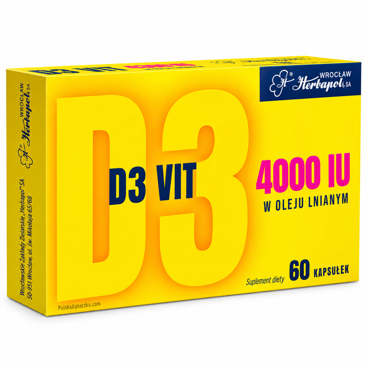D3 Vit 4000 IU in Flaxseed Oil, 60 Softgels – Herbapol Wroclaw | D3 Vit 4000 IU w oleju lnianym, 60 kapsułek – Herbapol Wrocław