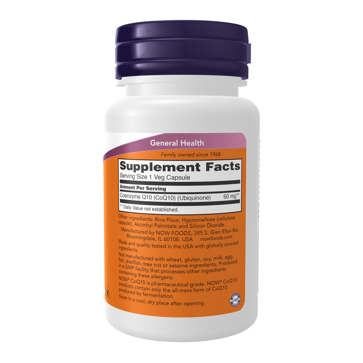 NOW Foods CoQ10 60 mg - 60 Veg Capsules – Right label / Etykieta producenta