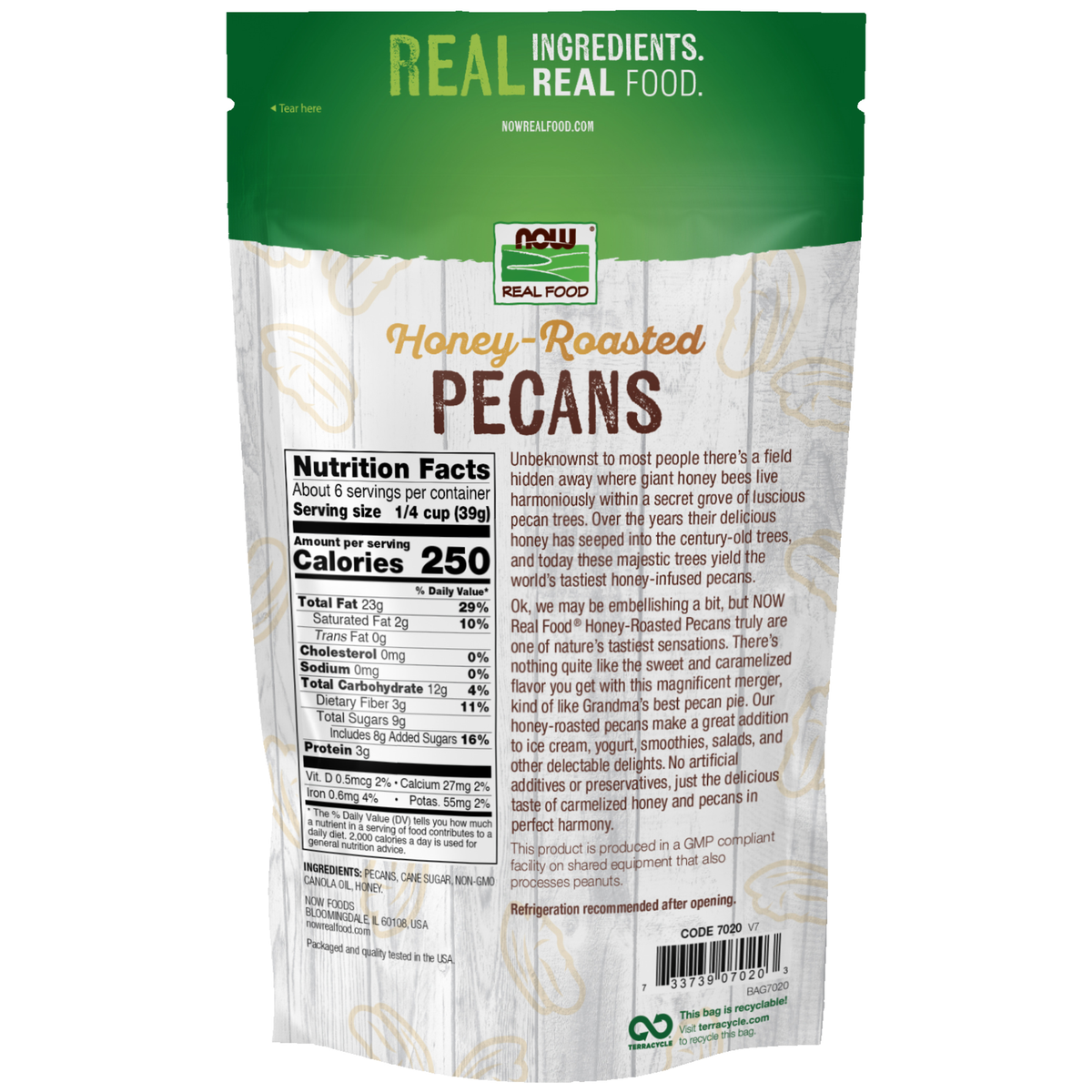 NOW Foods Honey-Roasted Pecans - 8 oz. – Label details / Etykieta producenta