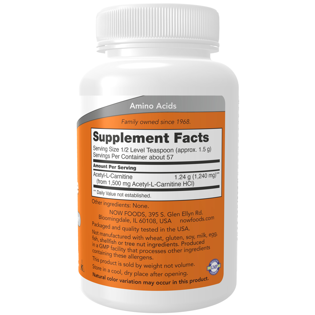 NOW Foods Acetyl-L-Carnitine Pure Powder - 3 oz. – Label details / Etykieta producenta