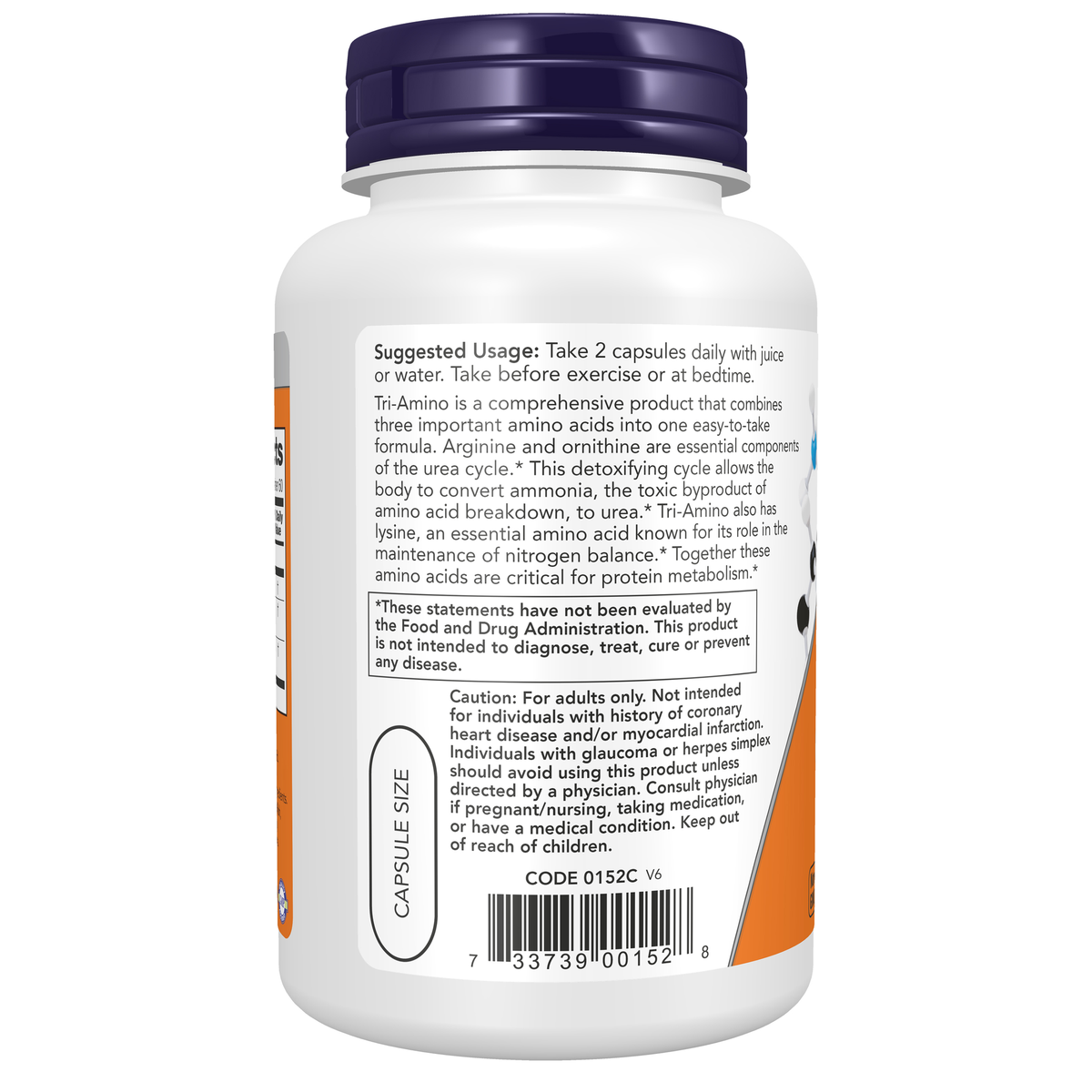NOW Foods Tri-Amino - 120 Capsules – Left label / Etykieta producenta
