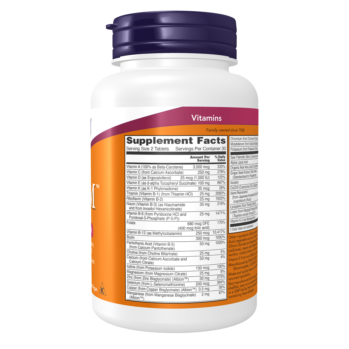 NOW Foods ADAM™ Men's Multiple Vitamin - 60 Tablets – Right label / Etykieta producenta