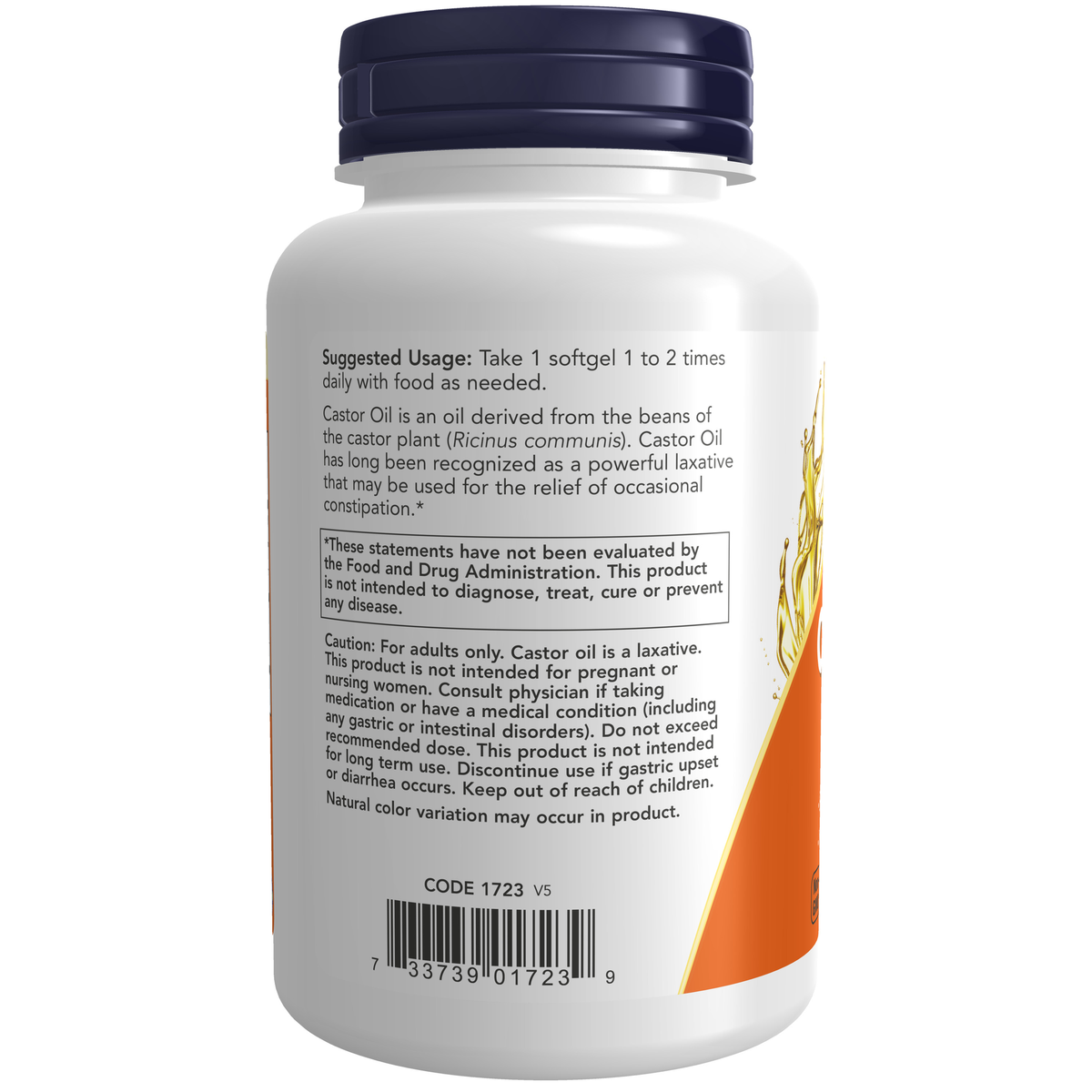 NOW Foods Castor Oil 650 mg - 120 Softgels – Label details / Etykieta producenta