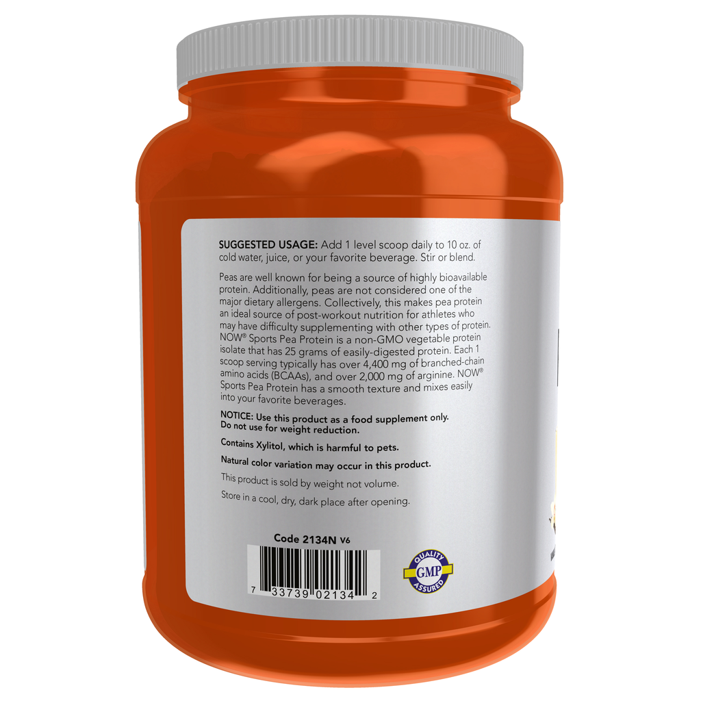 NOW Foods Pea Protein, Vanilla Toffee Powder - 2 lbs. – Left label / Etykieta producenta