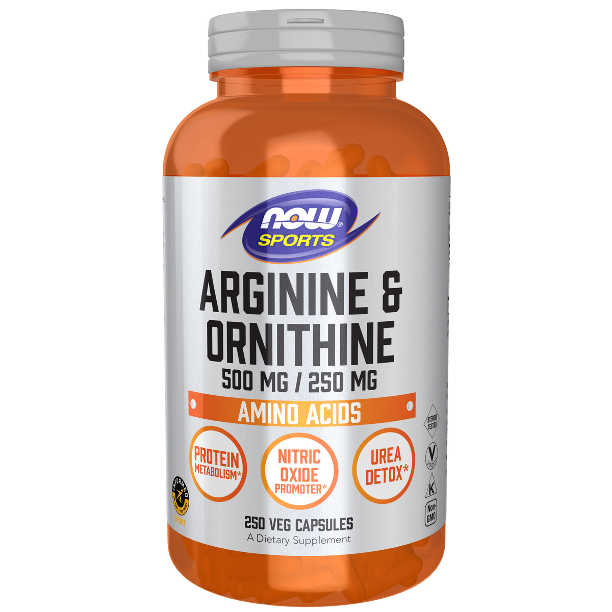 NOW Foods Arginine & Ornithine 500 mg / 250 mg - 250 Veg Capsules / Arginine & Ornithine 500 mg / 250 mg - 250 kapsułek roślinnych