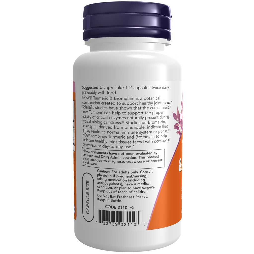 NOW Foods Turmeric & Bromelain - 90 Veg Capsules – Label details / Etykieta producenta