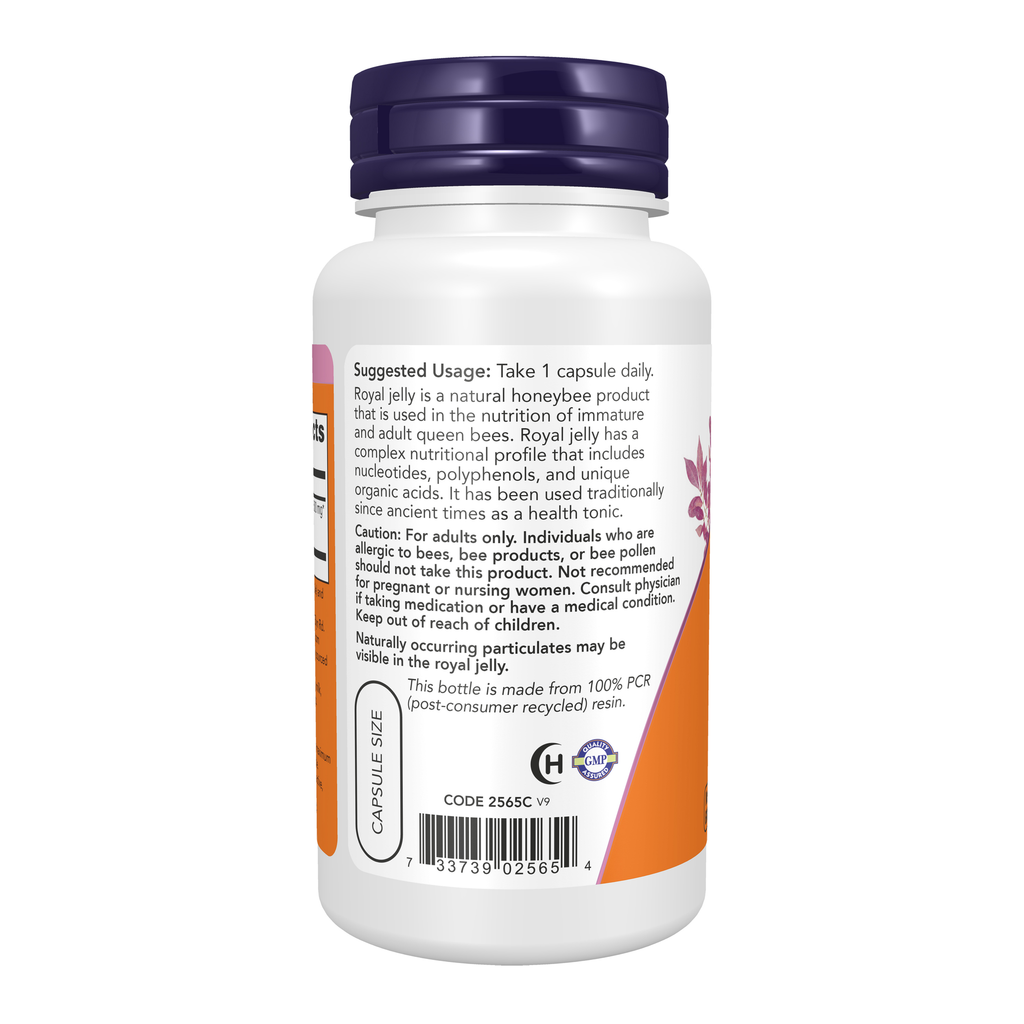 NOW Foods Royal Jelly - 60 Capsules – Left label / Etykieta producenta