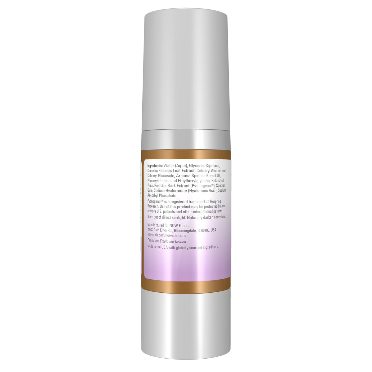 NOW Foods Bakuchiol Skin Renewal Serum - 1 fl. oz. – Left label / Etykieta producenta
