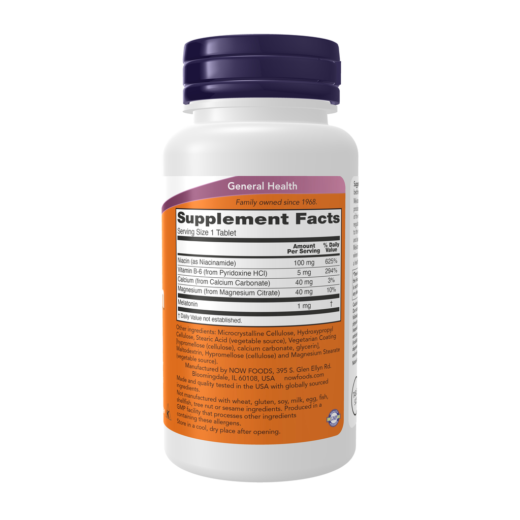 NOW Foods Melatonin 1 mg - 100 Tablets – Right label / Etykieta producenta