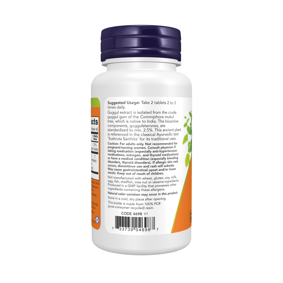 NOW Foods Guggul Extract - 90 Tablets – Left label / Etykieta producenta