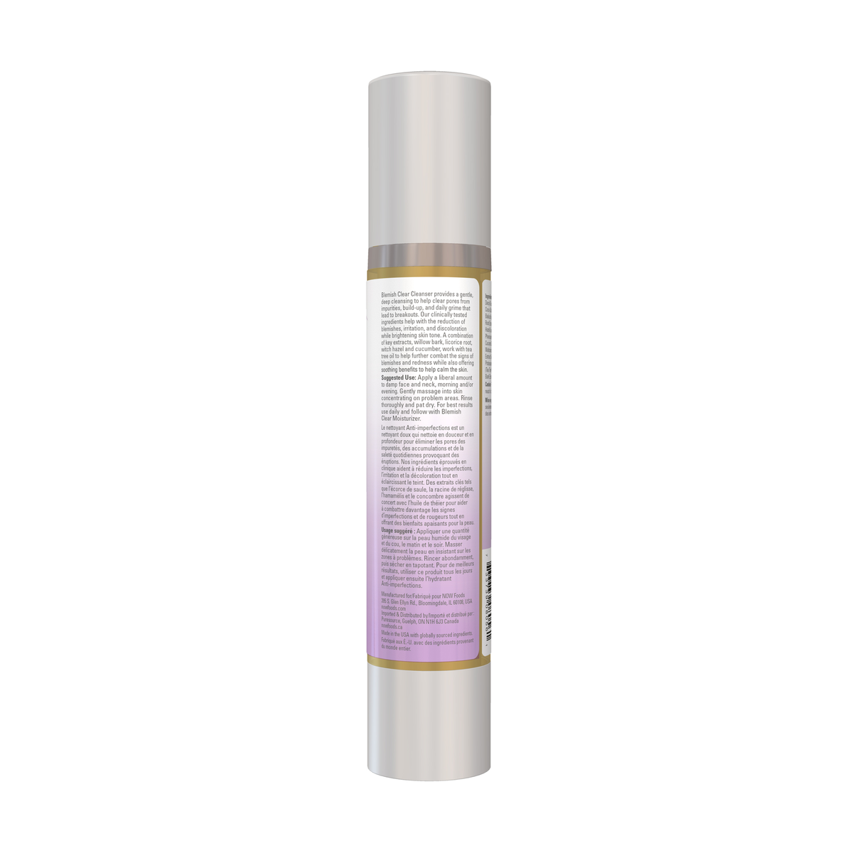 NOW Foods Blemish Clear Gel Cleanser - 4 fl. oz. – Right label / Etykieta producenta