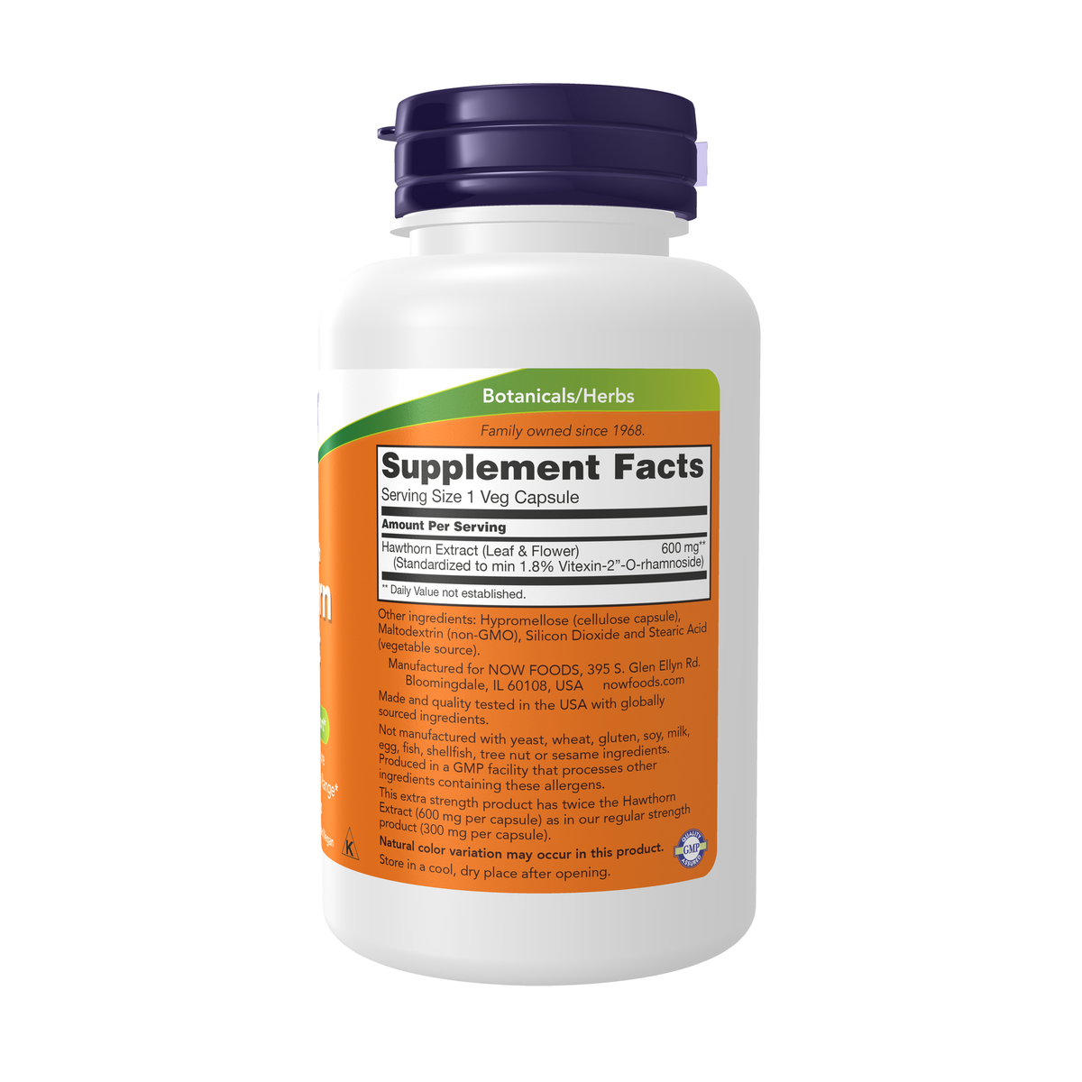 NOW Foods Hawthorn Extract 600 mg, Extra Strength - 90 Veg Capsules – Right label / Etykieta producenta