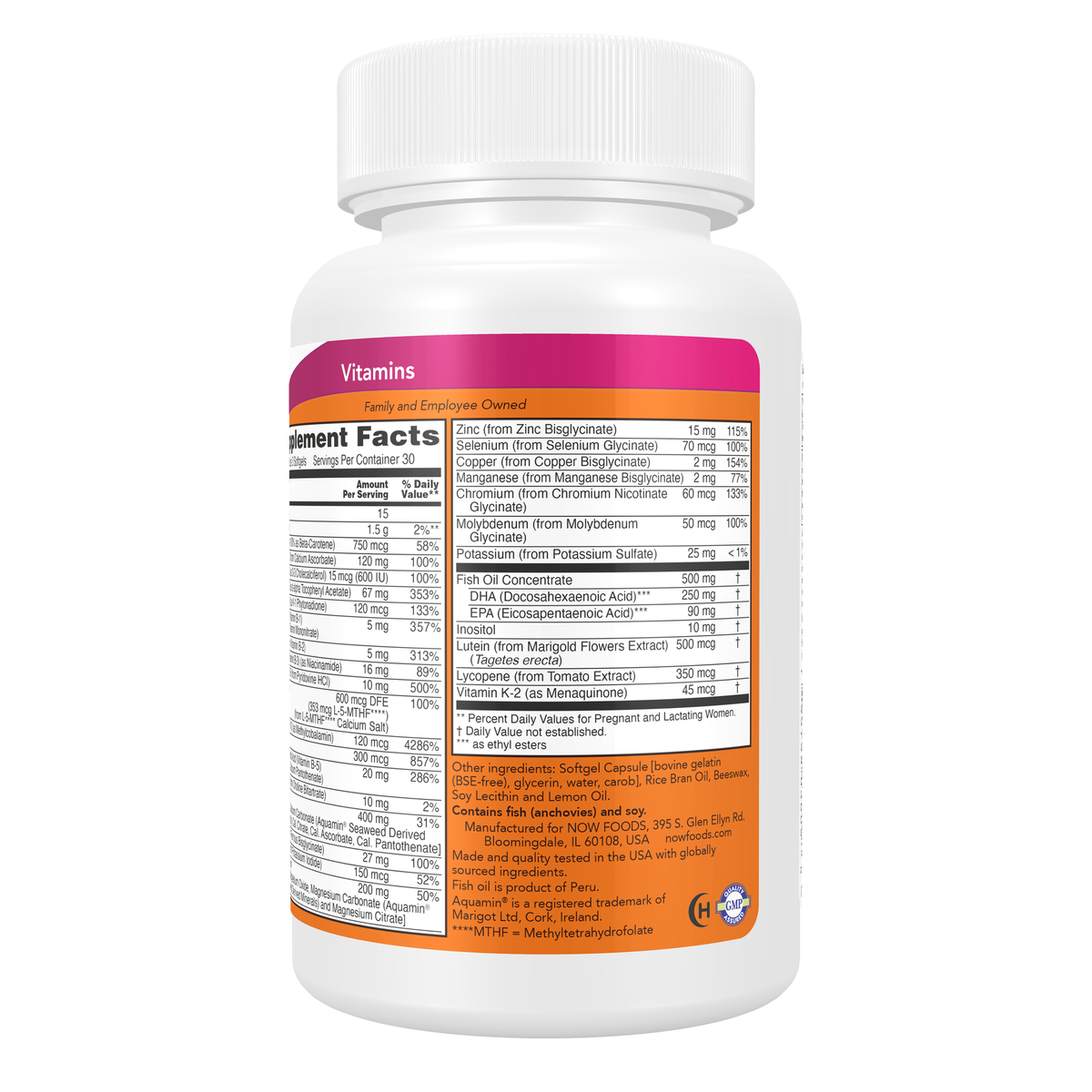NOW Foods Prenatal Gels + DHA - 90 Softgels – Right label / Etykieta producenta