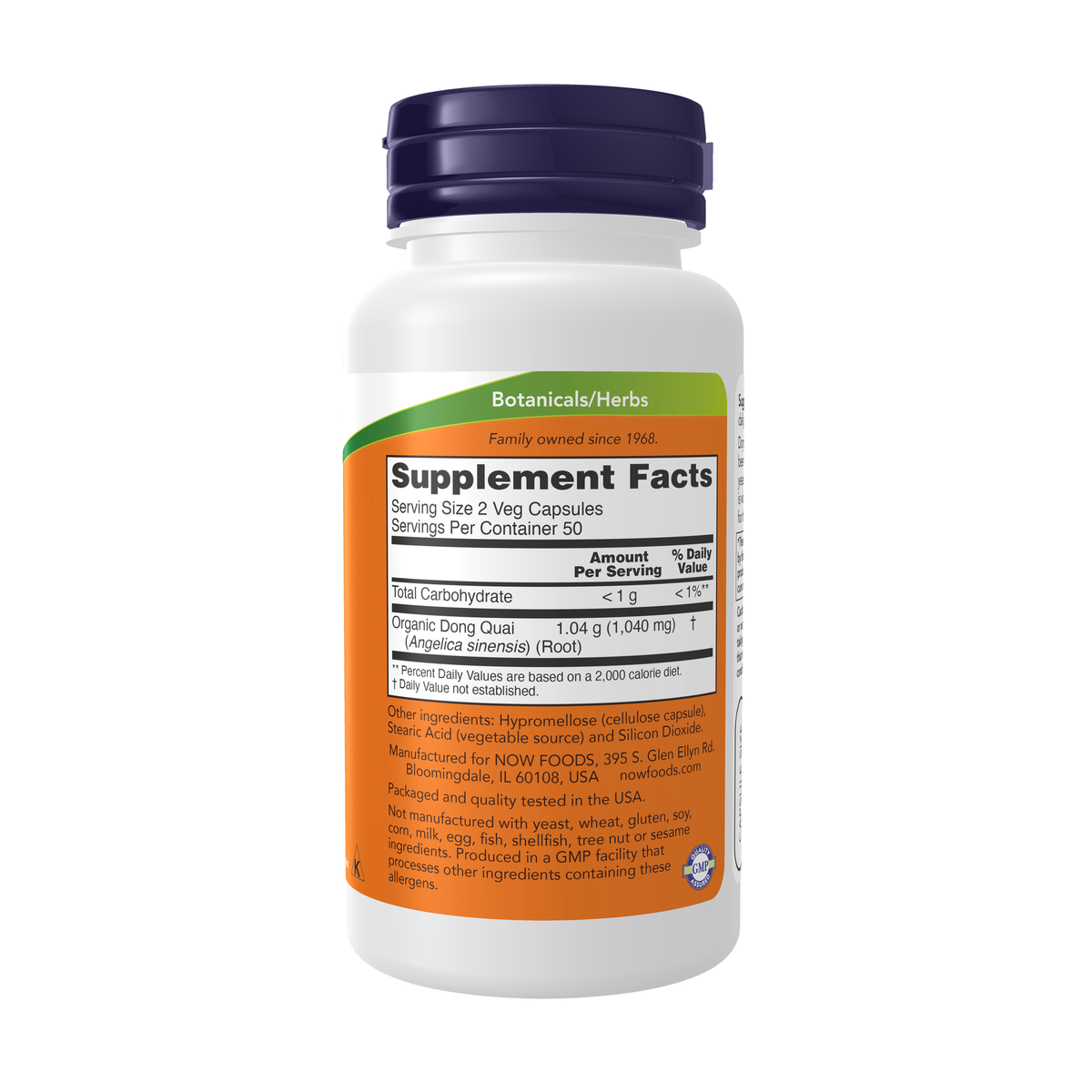 NOW Foods Dong Quai 520 mg - 100 Veg Capsules – Right label / Etykieta producenta