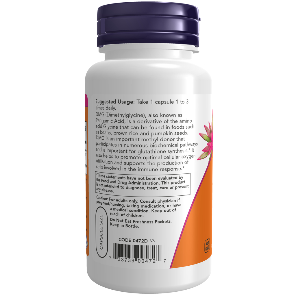 NOW Foods DMG 125 mg - 100 Veg Capsules – Label details / Etykieta producenta