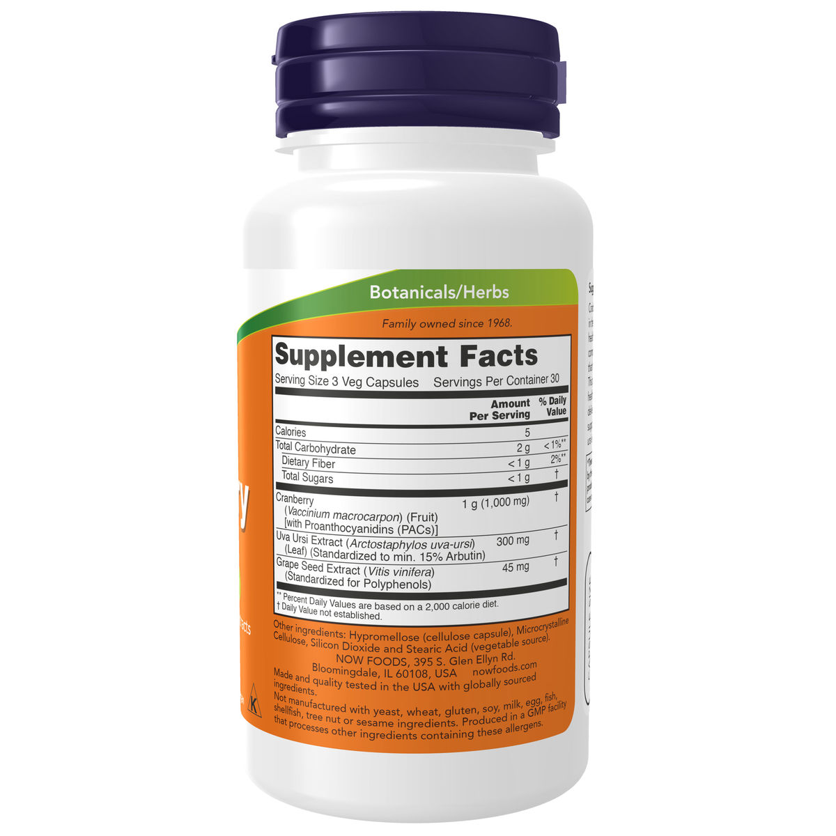 NOW Foods Cranberry with PACs - 90 Veg Capsules – Label details / Etykieta producenta