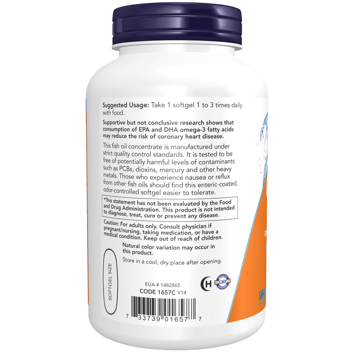 NOW Foods Omega-3, Molecularly Distilled & Enteric Coated - 180 Softgels – Label details / Etykieta producenta