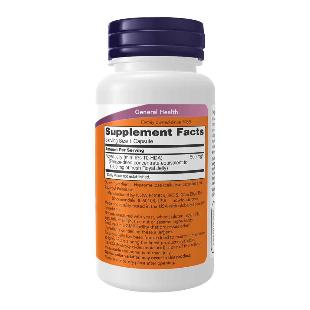 NOW Foods Royal Jelly - 60 Capsules – Right label / Etykieta producenta