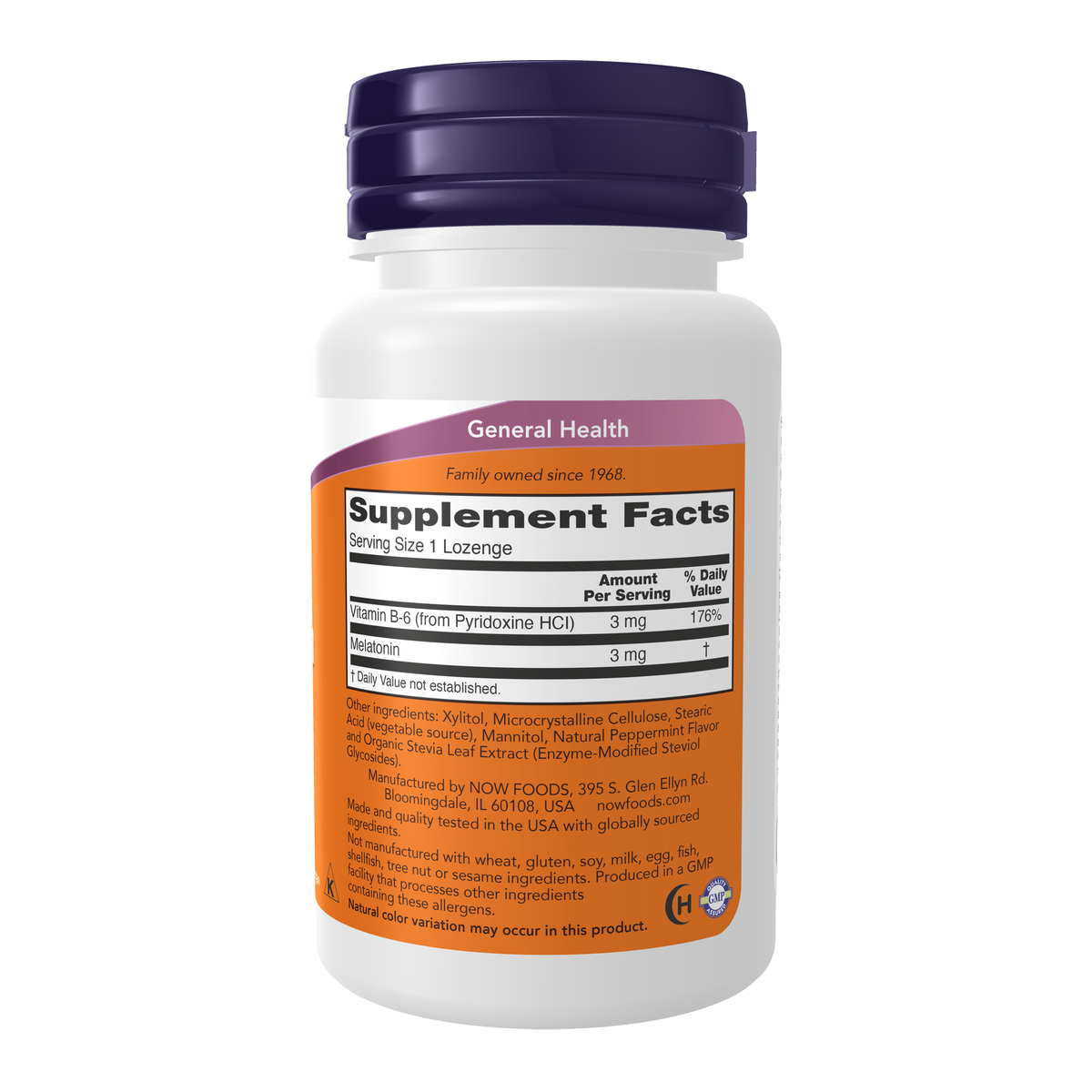 NOW Foods Melatonin 3 mg Chewable - 90 Lozenges – Right label / Etykieta producenta