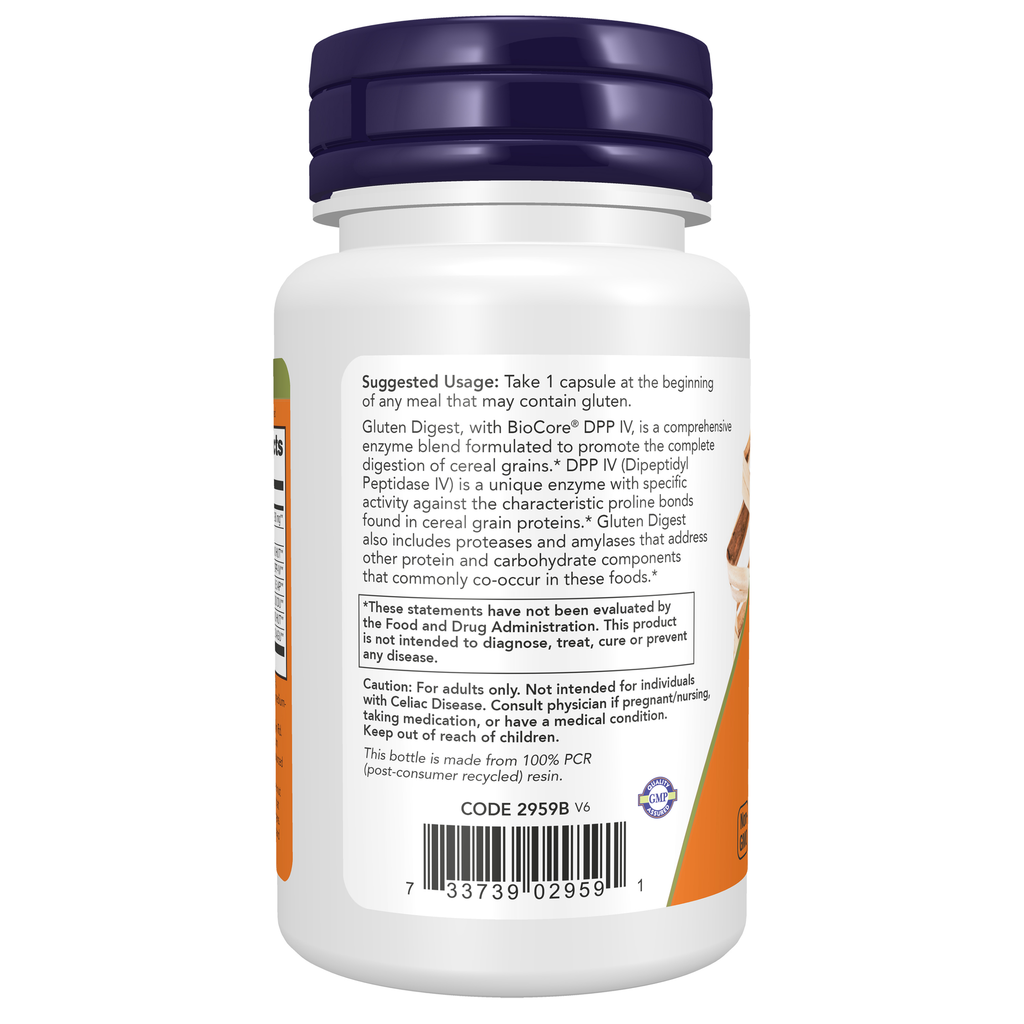 NOW Foods Gluten Digest - 60 Veg Capsules – Left label / Etykieta producenta