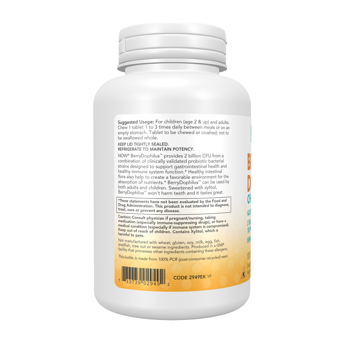 NOW Foods BerryDophilus™ Kids - 120 Chewables – Left label / Etykieta producenta
