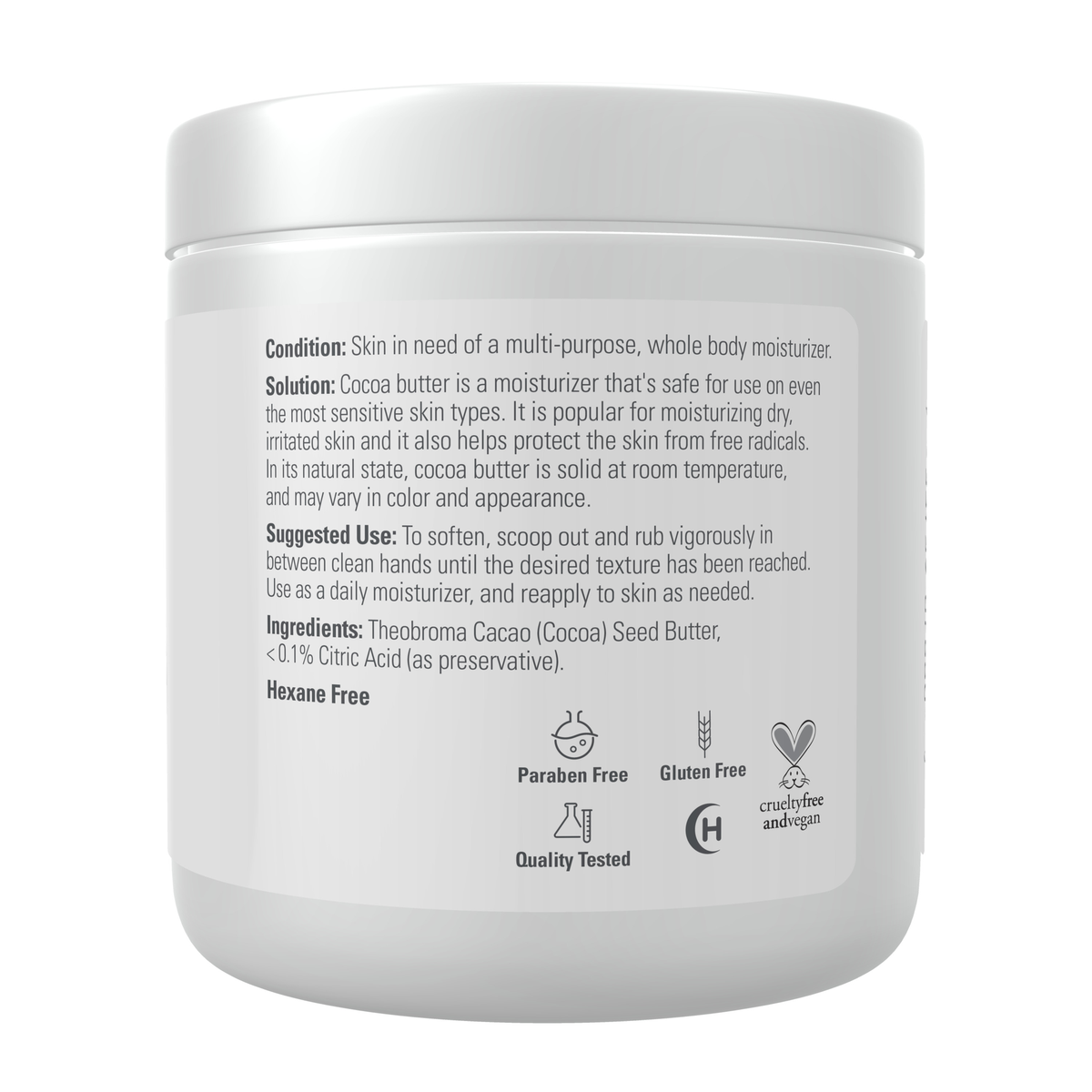 NOW Foods Cocoa Butter - 7 oz. – Label details / Etykieta producenta