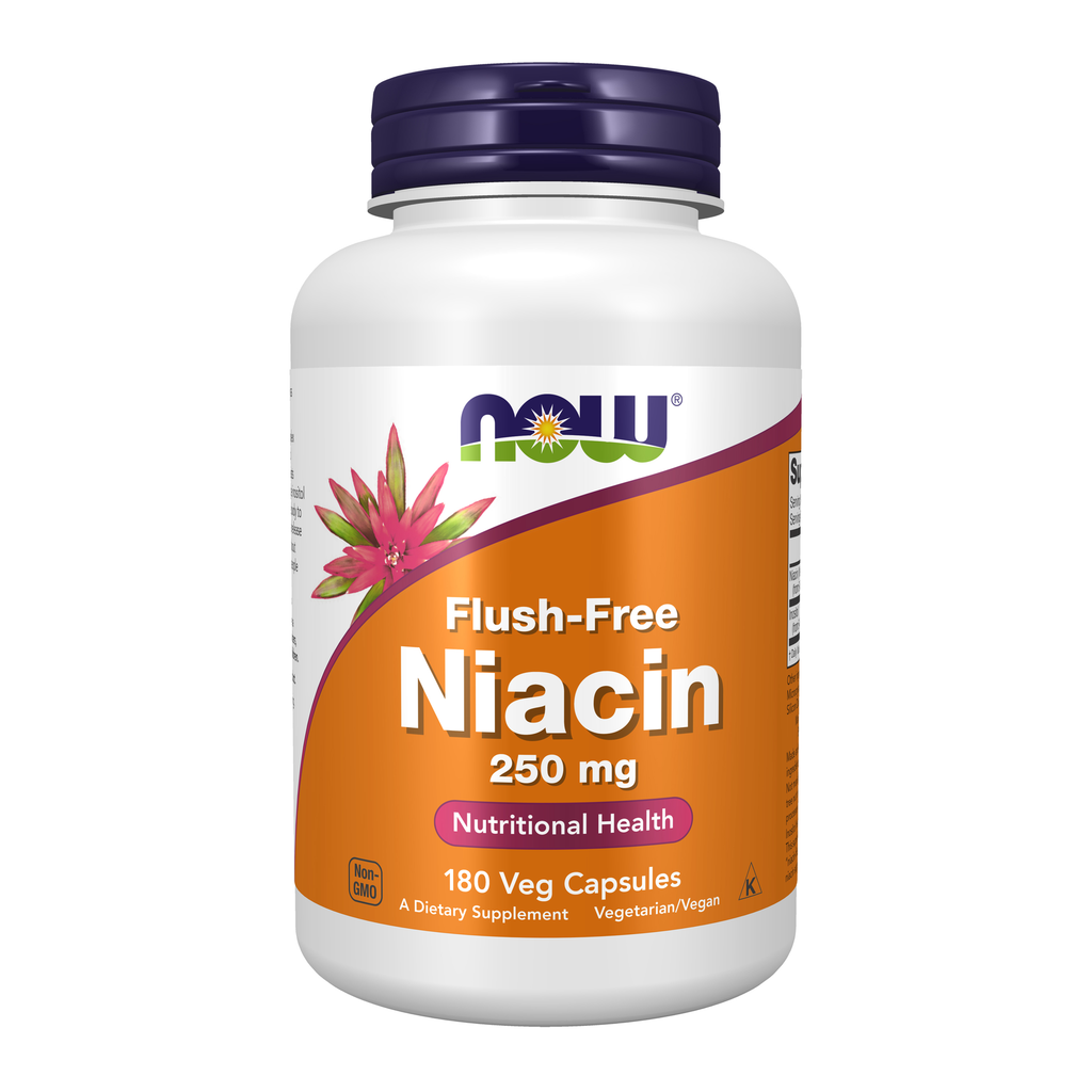 NOW Foods Flush-Free Niacin 250 mg - 180 Veg Capsules / Flush-bez niacyna 250 mg - 180 kapsułek roślinnych