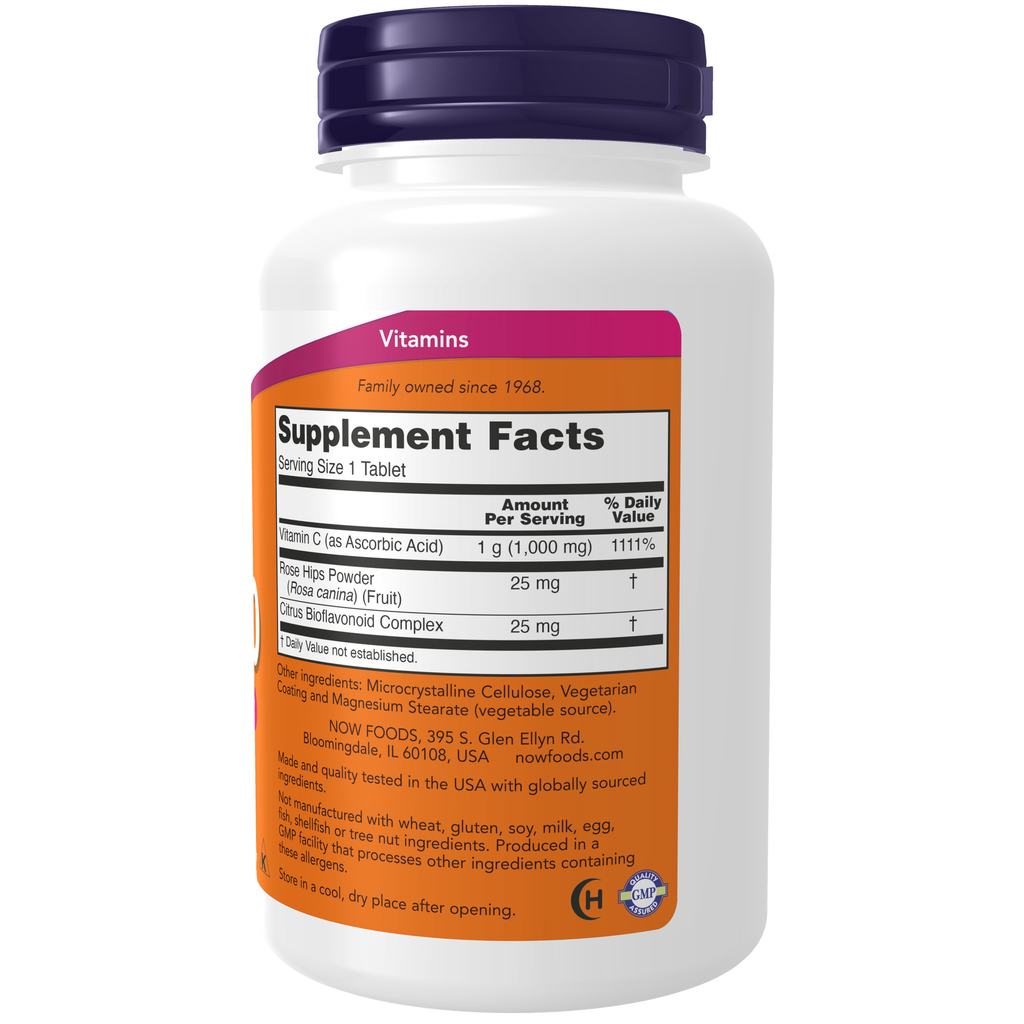 NOW Foods Vitamin C-1000 - 100 Tablets – Label details / Etykieta producenta