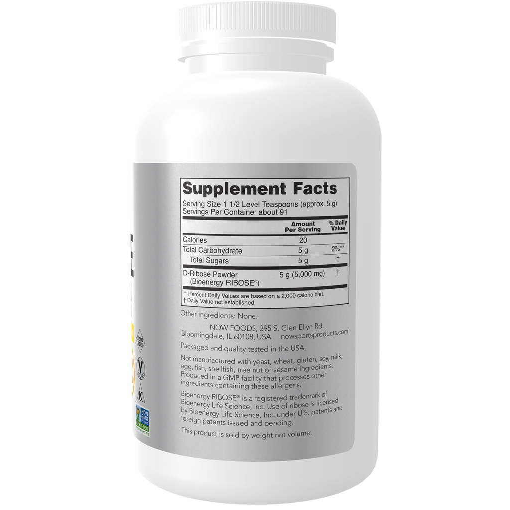 NOW Foods D-Ribose Powder - 16 oz. – Label details / Etykieta producenta